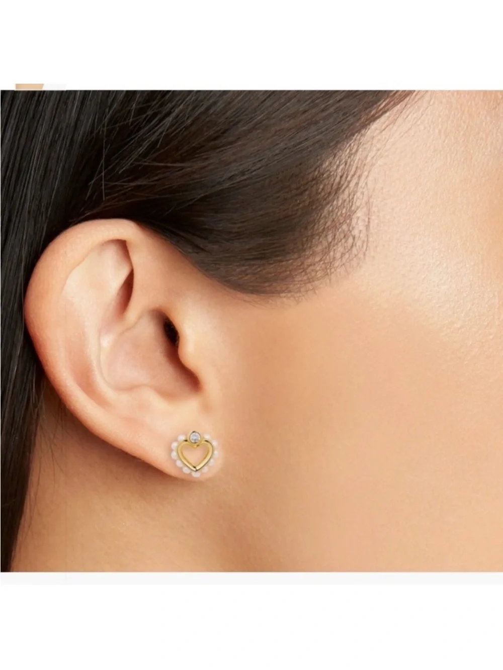 Kate Spade Shining Spade Gold Plated CZ & Pearl Heart Stud Earrings NEW